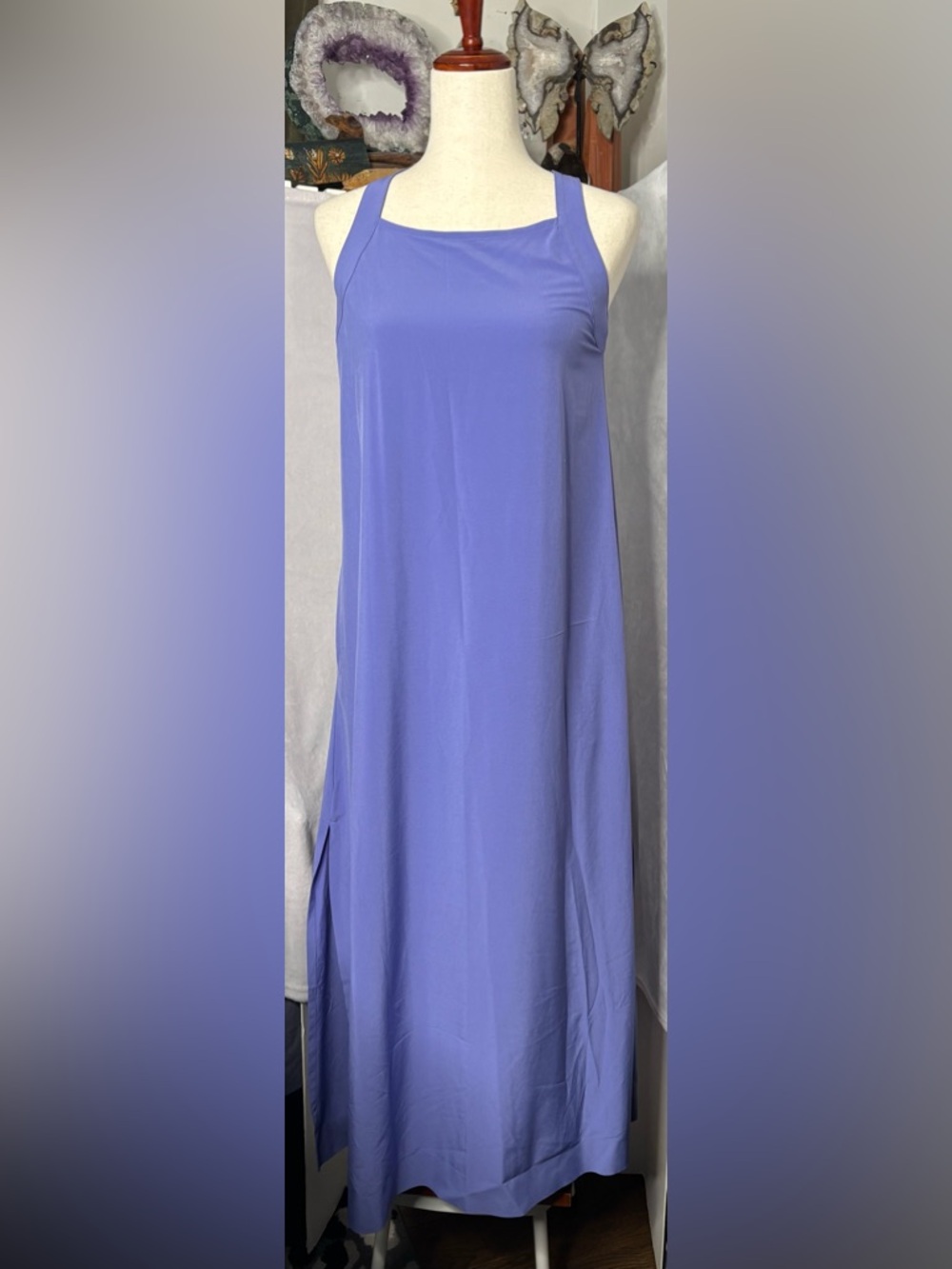 Athleta Arrival Dress Periwinkle Blue Purple S Cross Back Maxi NWT